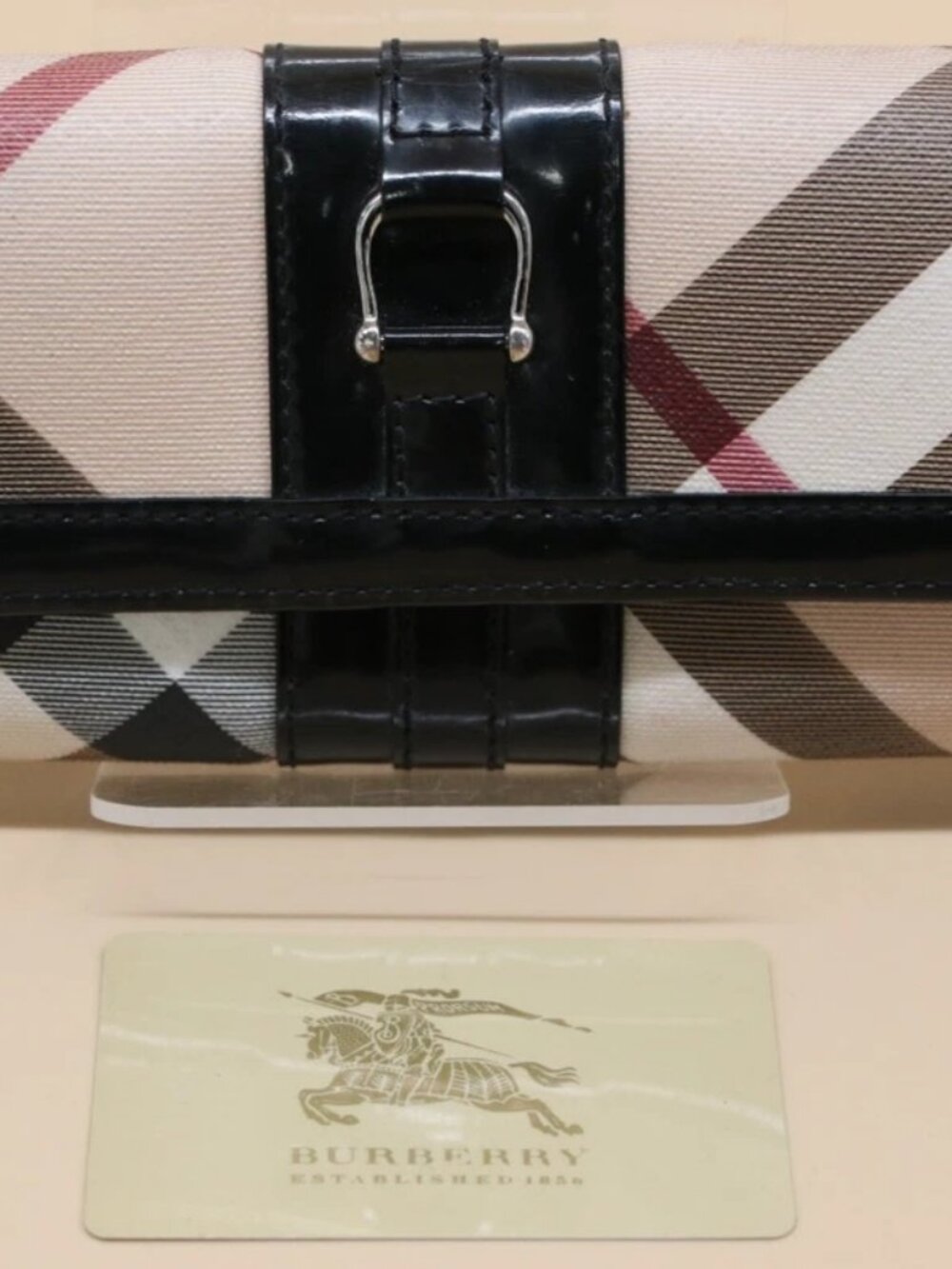 Burberry Black Novacheck Canvas & Patent Leather Penrose Continental Wallet